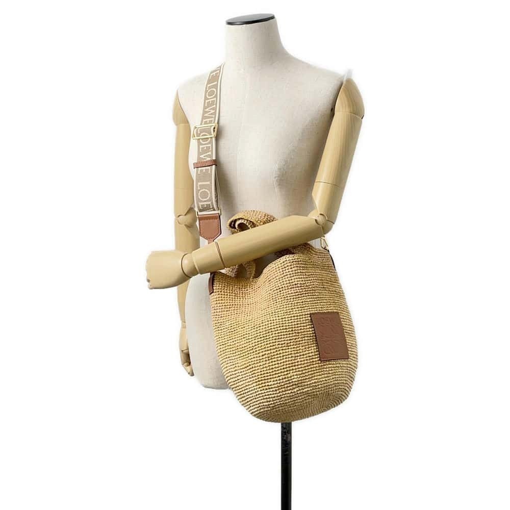 Loewe Tote Bag Slit Raffia Leather Shoulder Basket - Picture 4 of 12